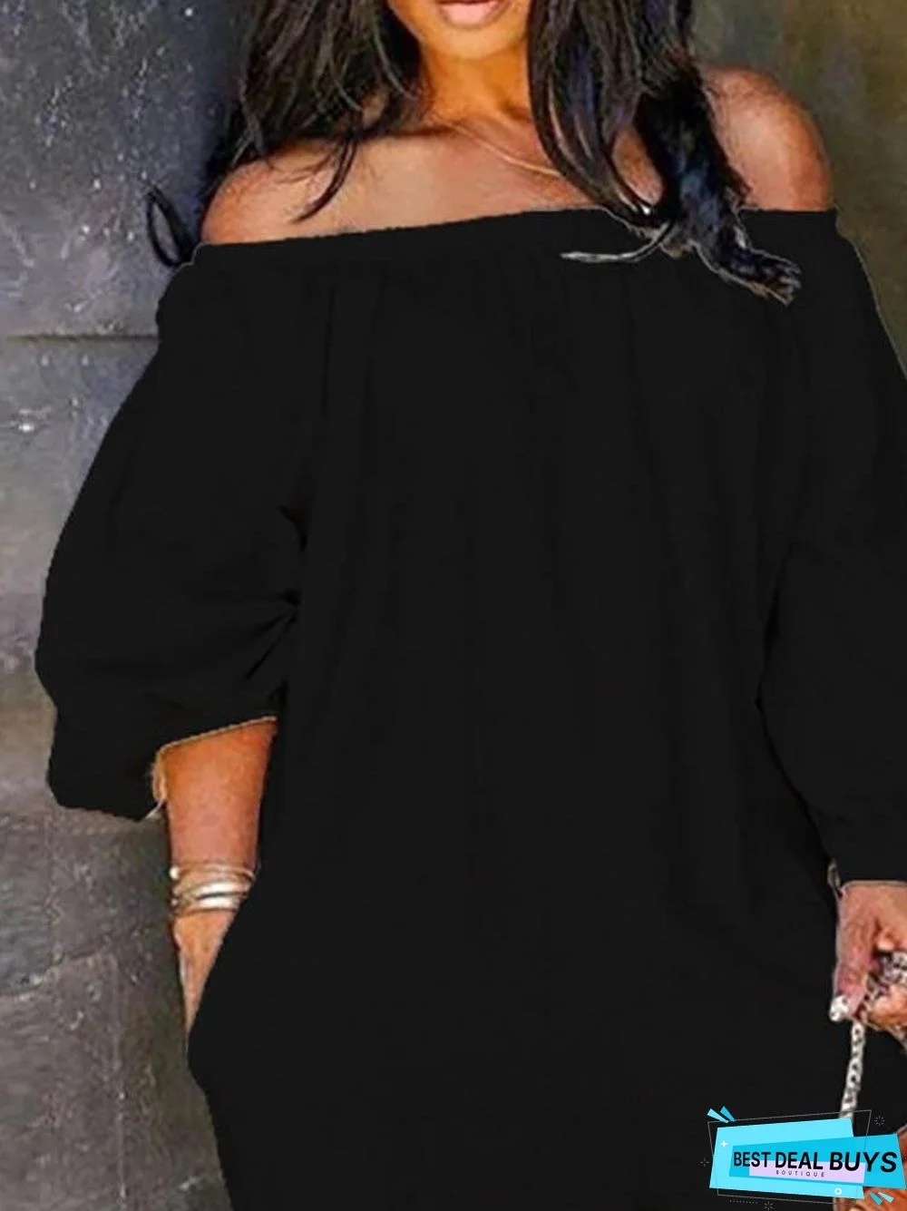 Off Shoulder Solid Lantern Sleeve Jumpsuit