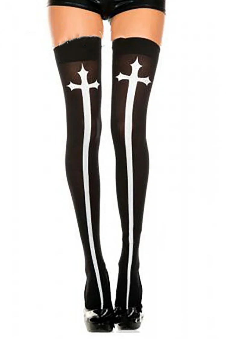 Halloween Costumes Cross Print White Stockings 2024 - Xpluswear