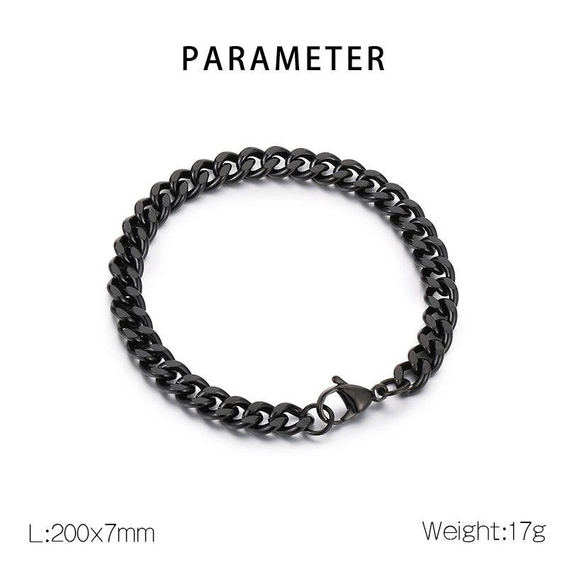 Stainless Steel Personality Fashion Trend Simple Two-Side Grinding Cuban Link Chain Bracelet Accessories