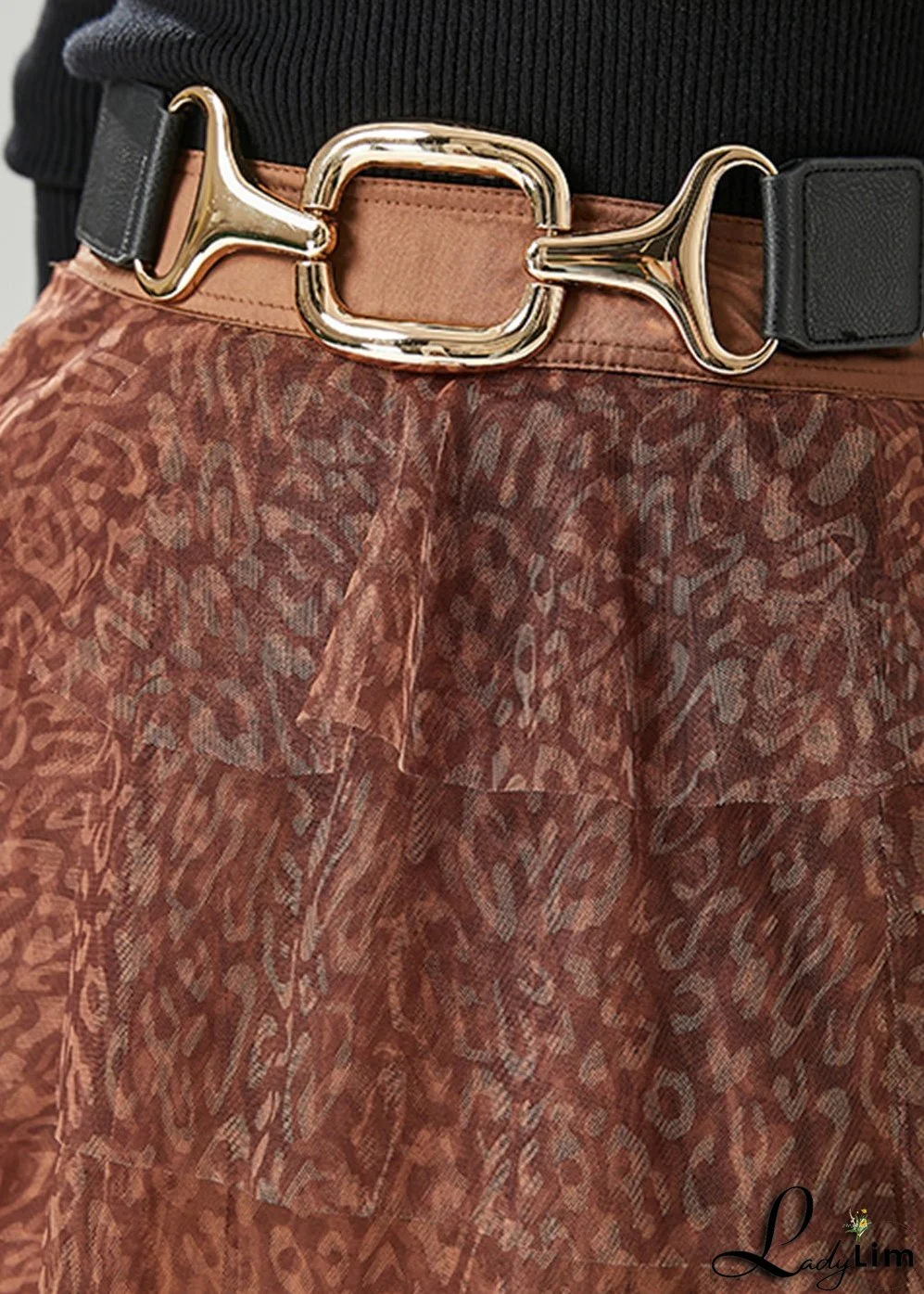 Diy Brick Red Layered Design Print Tulle Skirt Summer