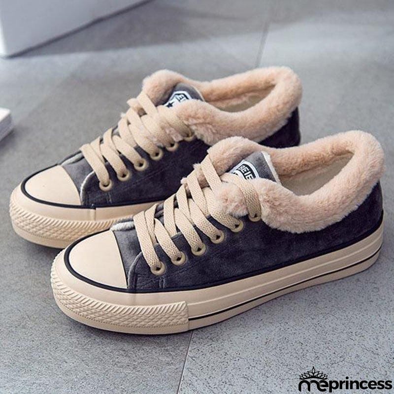 Womens Canvas Snow Sneakers Fur Lined Shoes