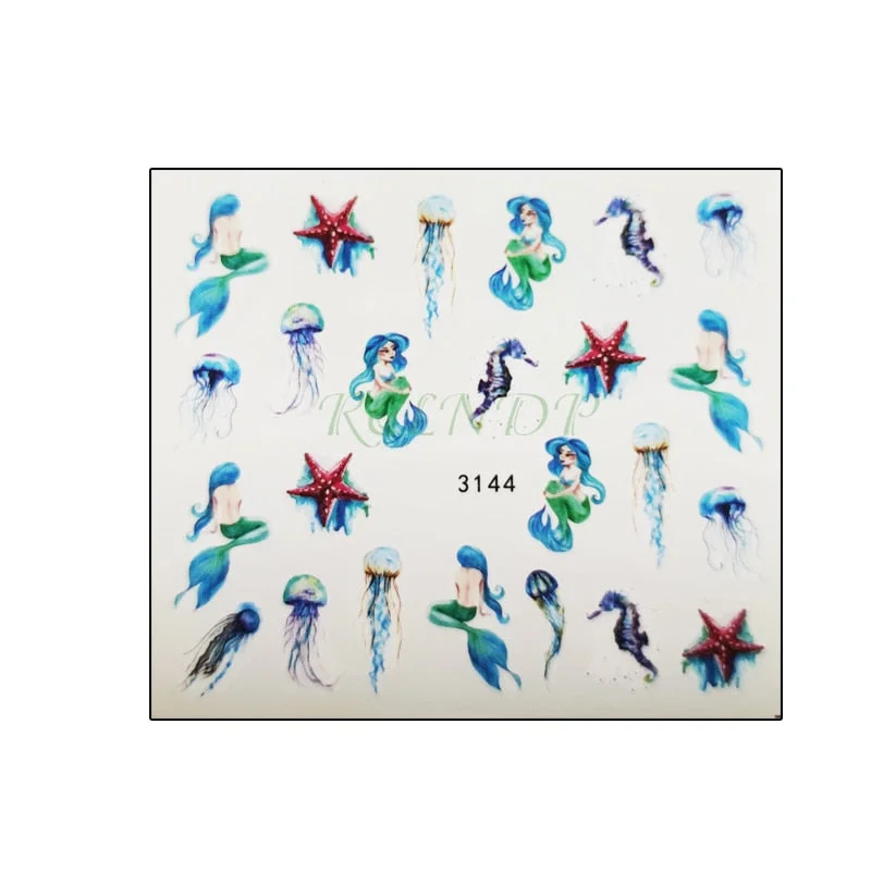 Water sticker for nail art decoration slider skull witch with rose flower watercolor ink design decal lacquer accessoires