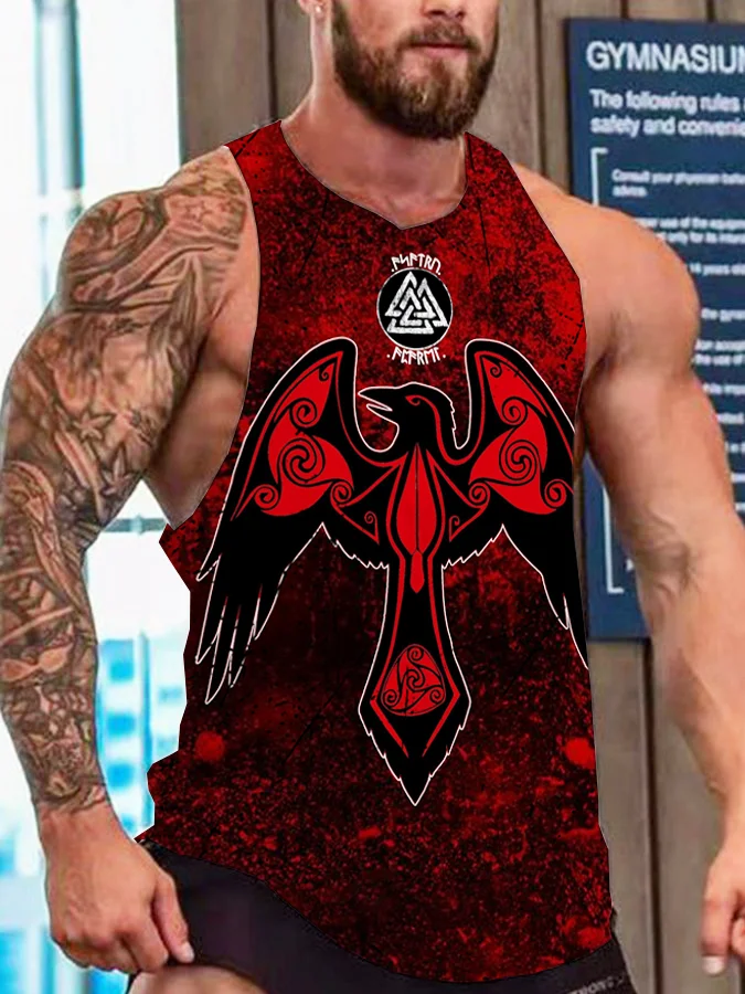 Broswear Men's Viking Cultural Eagle Print  Tank Top