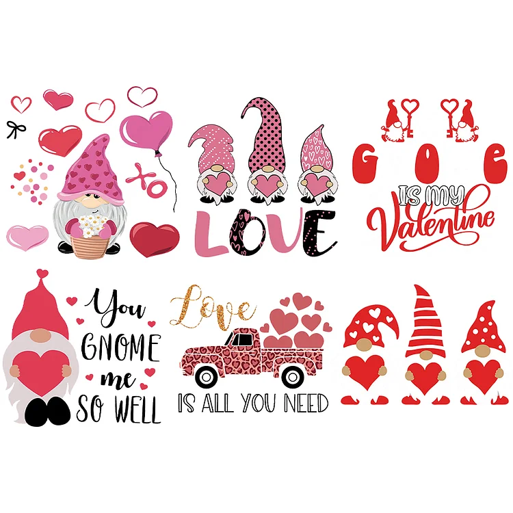 6 Sheet Heat Transfer Vinyl Patch Stickers for T-Shirt (C Valentines Love)