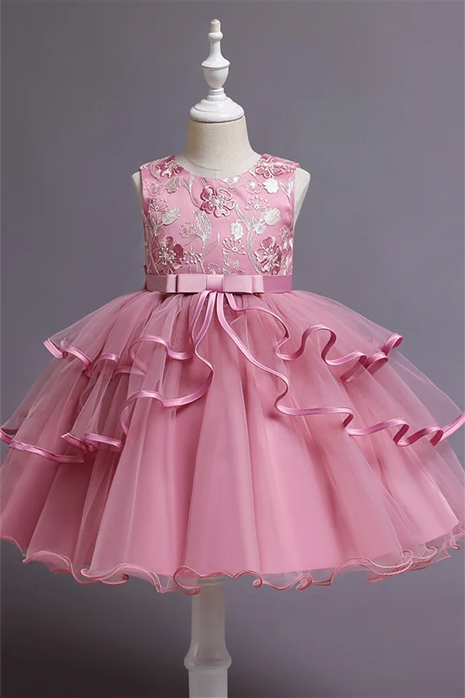 Bellasprom Scoop Sleeveless Short Flower Girl Dress Tulle With Embriodiary