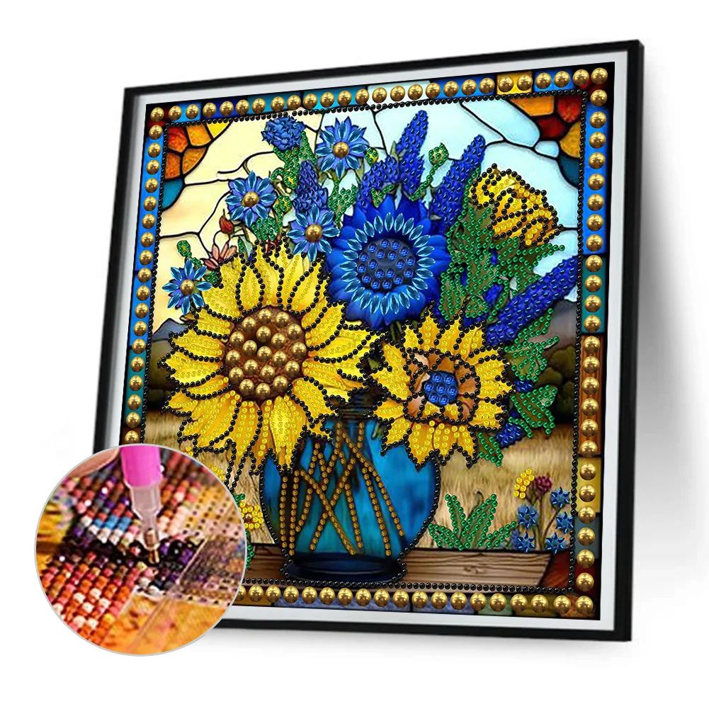 Diamond Painting - Partial Special Shaped Drill - Stained Glass Sunflower(Canvas|30*30cm)