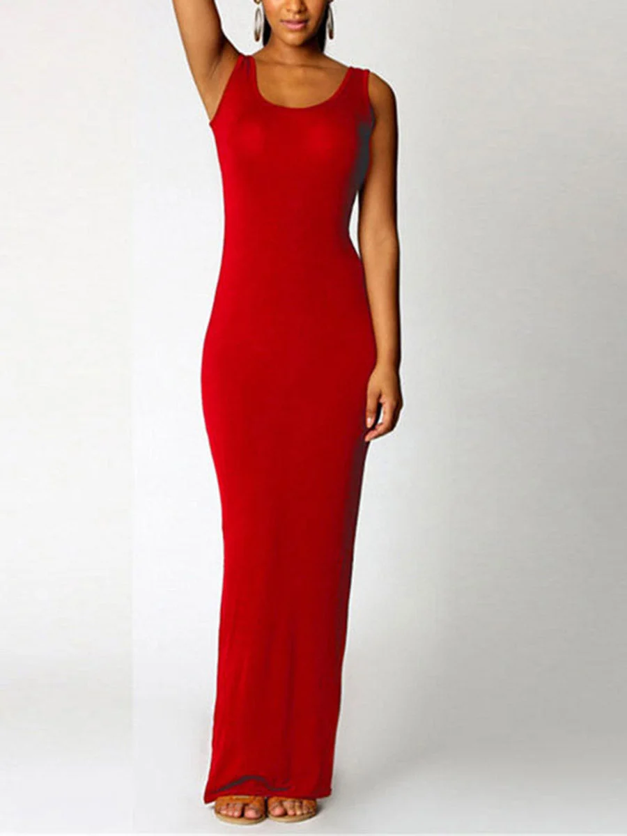 Round Neck Solid Color Dress