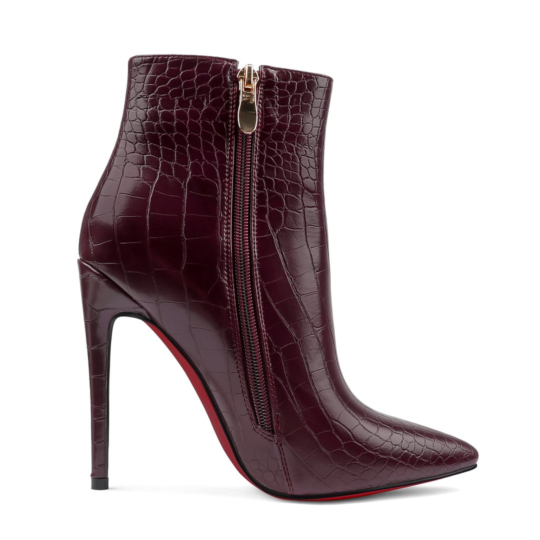 120mm Women's Ankle Boots Closed Pointed Toe Red Bottom Shoes Stilettos Autumn Dress Booties-MERUMOTE