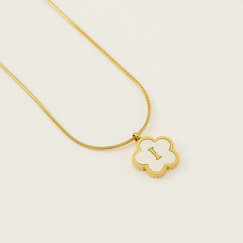 Basic Classic Style Letter Flower 304 Stainless Steel Shell 18K Gold Plated Plating Inlay Pendant Necklace