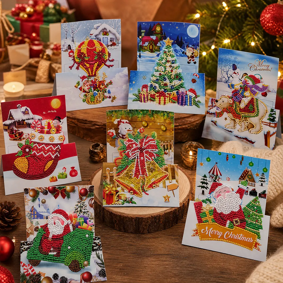 8PCS 3D Christmas DIY Diamond Painting Greeting Card Kits with Envelopes Diamond Art Greeting Cards Diamond Art Cards Kits for Adults DIY Crafts Family Friend Gifts