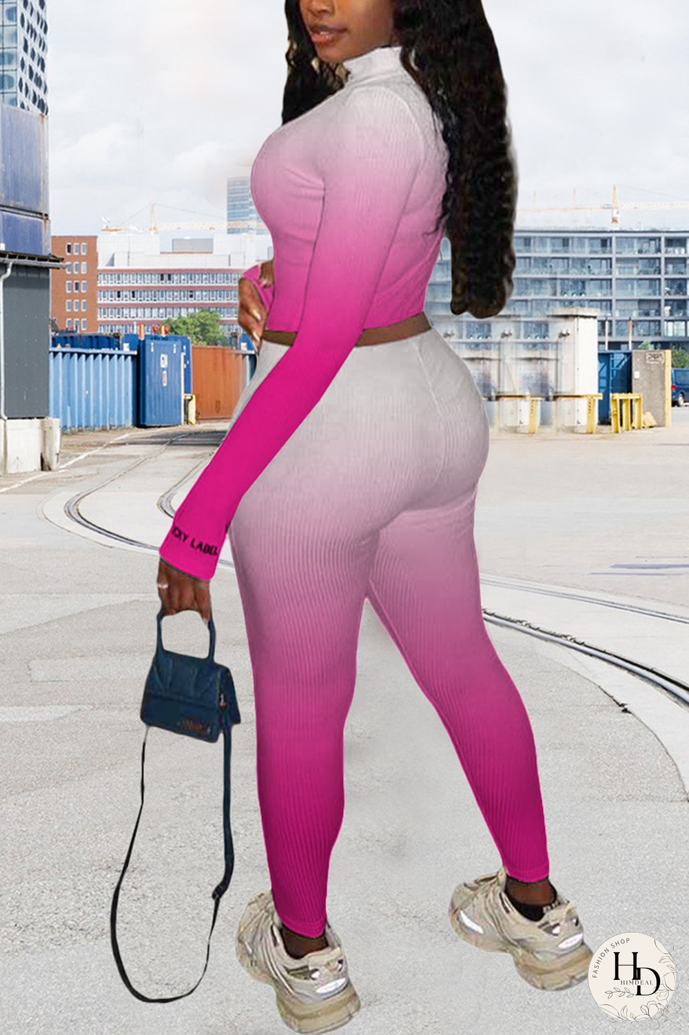 Rose Red Casual Print Letter Turndown Collar Long Sleeve Two Pieces