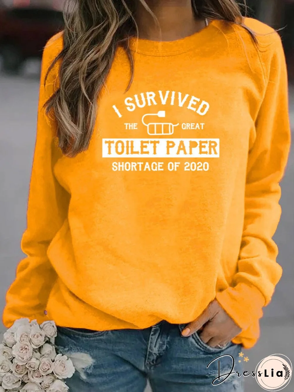 Vintage Statement Letter Printed Long Sleeve Crew Neck Plus Size Casual Tops