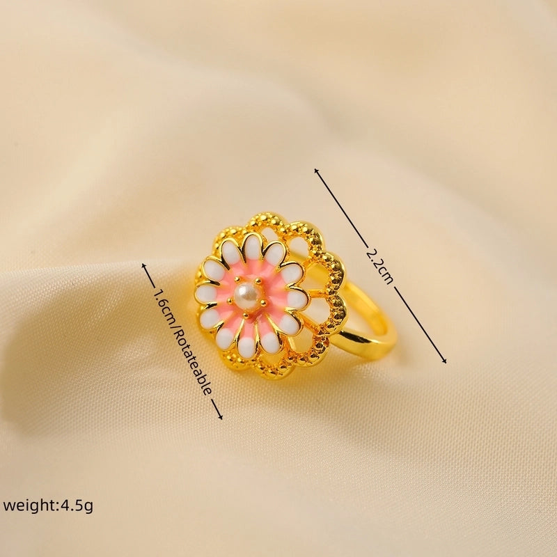 Copper 18K Gold Plated Casual Elegant Luxurious Plating Inlay Chrysanthemum Beads Rings