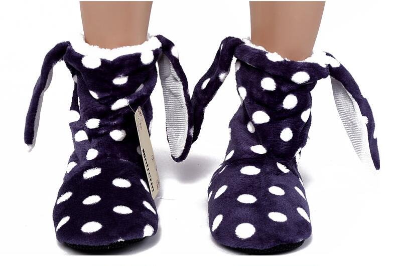 Glglgege thick plush warm indoor boats floor shoes shoes non-slip soft home shoes and Rabbit Ears Floor Slippers shoes
