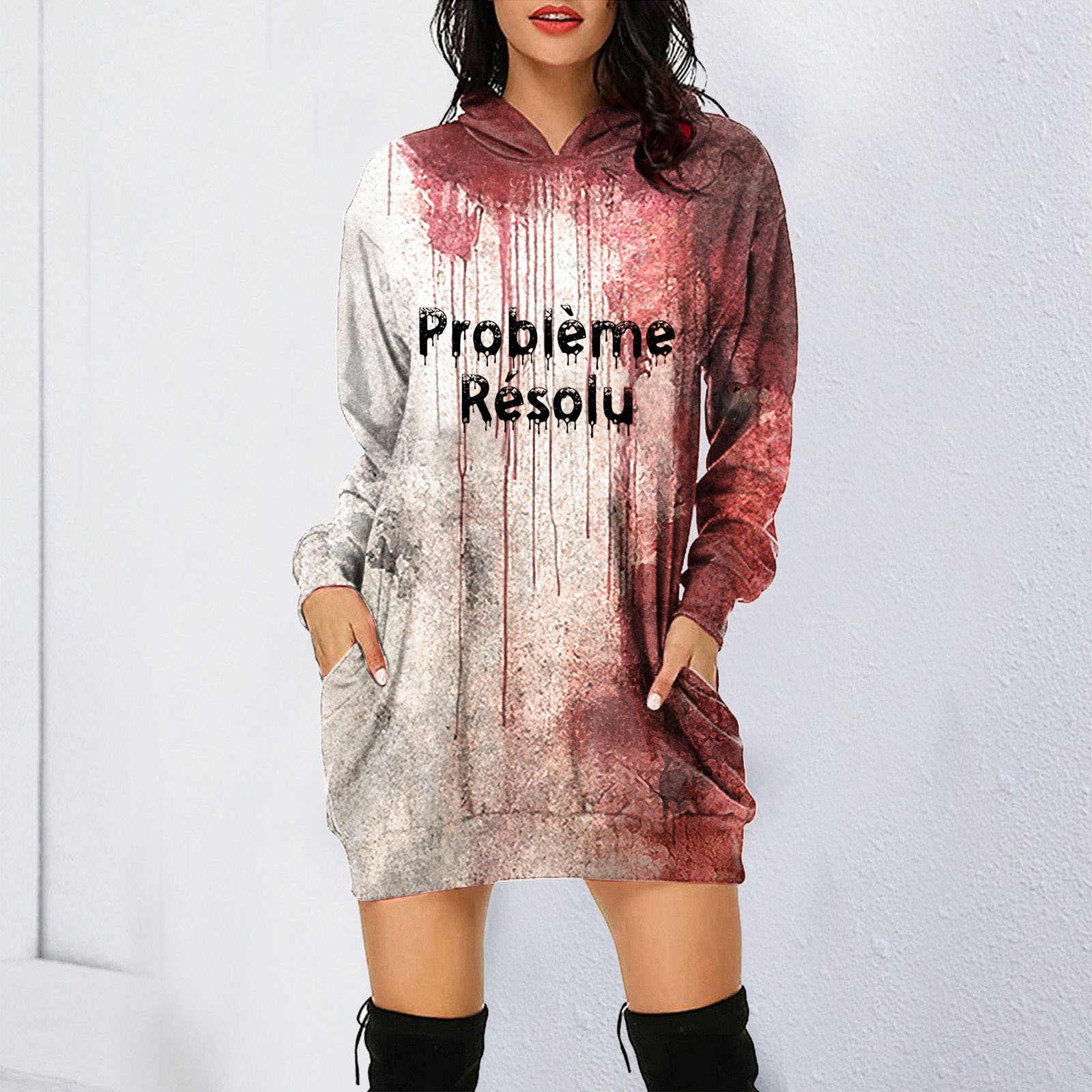 Lifesmybeach Women Suitable Vintage Halloween Dresses Personality Creative Printed Long Sleeve Hoodies Classic Style Festival Woman Vestidos