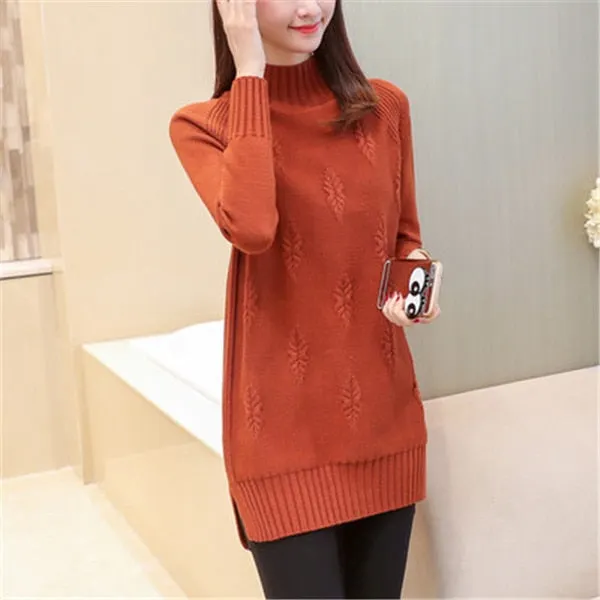 Women Knit Sweater Pullover Autumn Winter Clothes Korean Solid Long Sleeve Pull Warm Half Turtleneck Sweater Female Jumper Tops