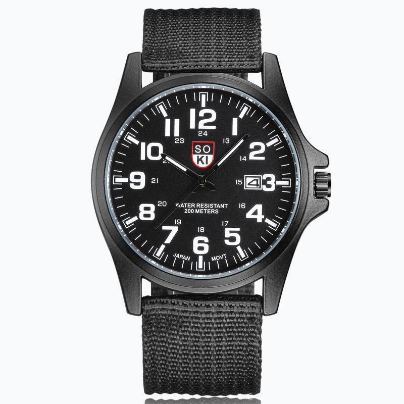 SOKI AliExpress wish hot Swiss fashion military watch woven nylon belt men's calendar sports quartz watch / [viawink] /