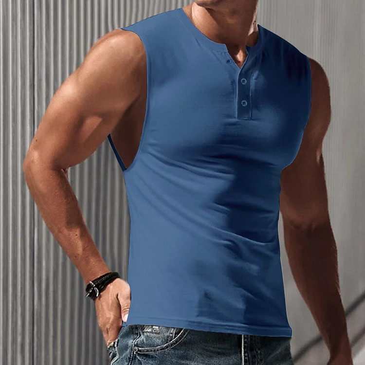 Men's Henley Neck Slim Fit Sleeveless Tank Top