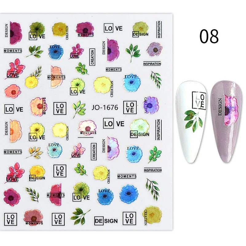 1PC Spring Green Palm Flowers Leaves 3D Nail Stickers Self-Adhesive Slider Nail Art Decorations Geometry Leaf Decals Manicure-Nail Inspo