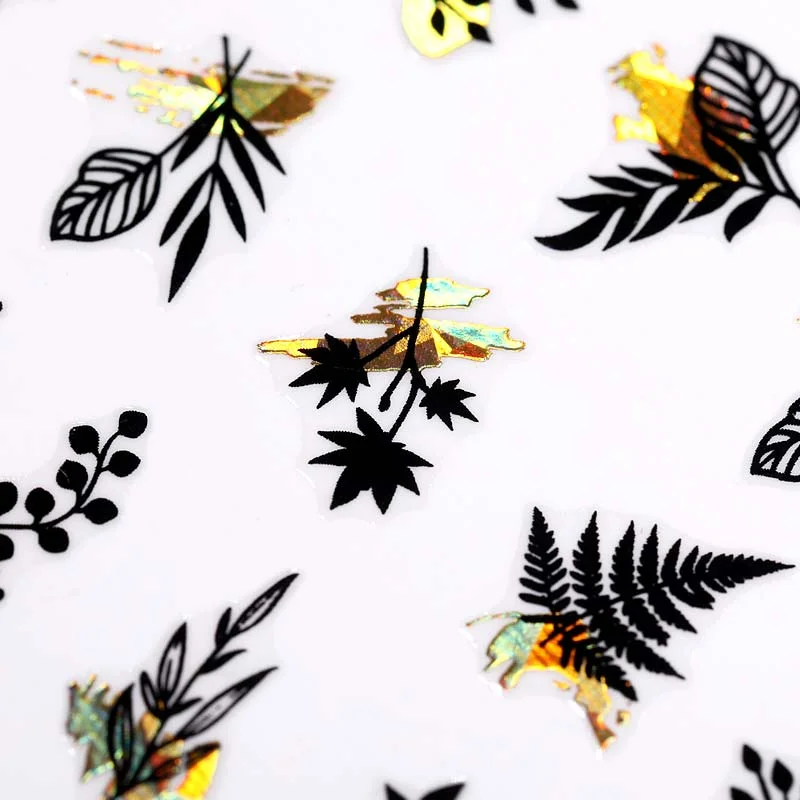 3D Charms Bronzing Flowers Leaf Nail Foils Stickers Watercolor Abstract Decals Sliders Manicures Nail Art Decorations For Autumn