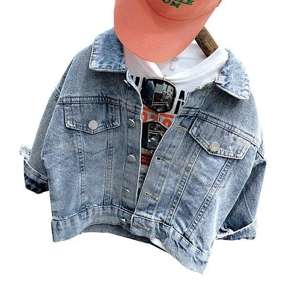 Baby boys denim jacket 2-7 years old Children's clothing Casual print letters Jacket online celebrity Classic stitching