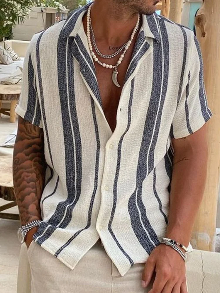 Men'S Vacation Striped Cotton linen Shirt