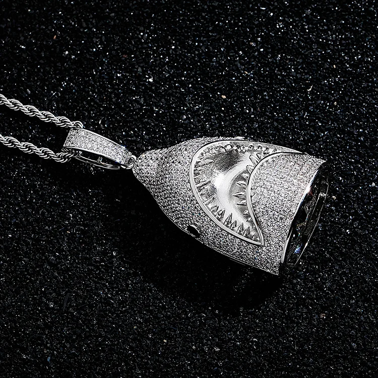 Micro Paved Zircon Shark Pendant Hip Hop Necklace Jewelry-VESSFUL