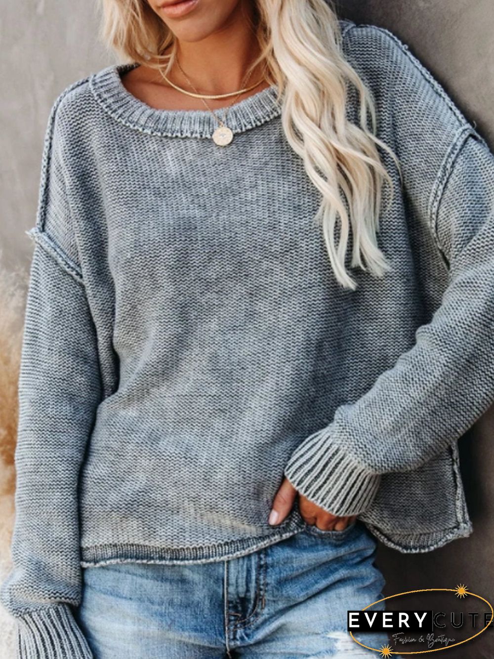 Texture Round Neck Long Sleeve Sweater