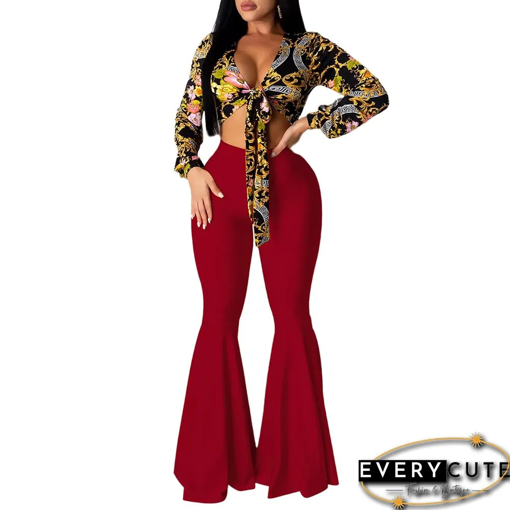 Red Ruffled Hem Nightclub Flare Pants