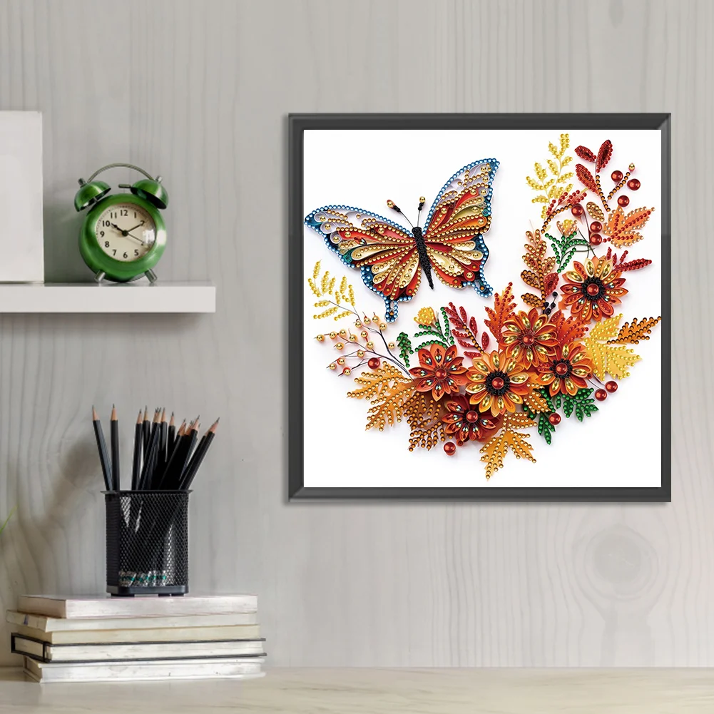Diamond Painting - Partial Special Shaped Drill - Flower Butterfly(Canvas|30*30cm)