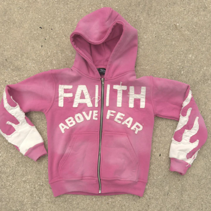 faniith above fear patchwork zip-up hoodie