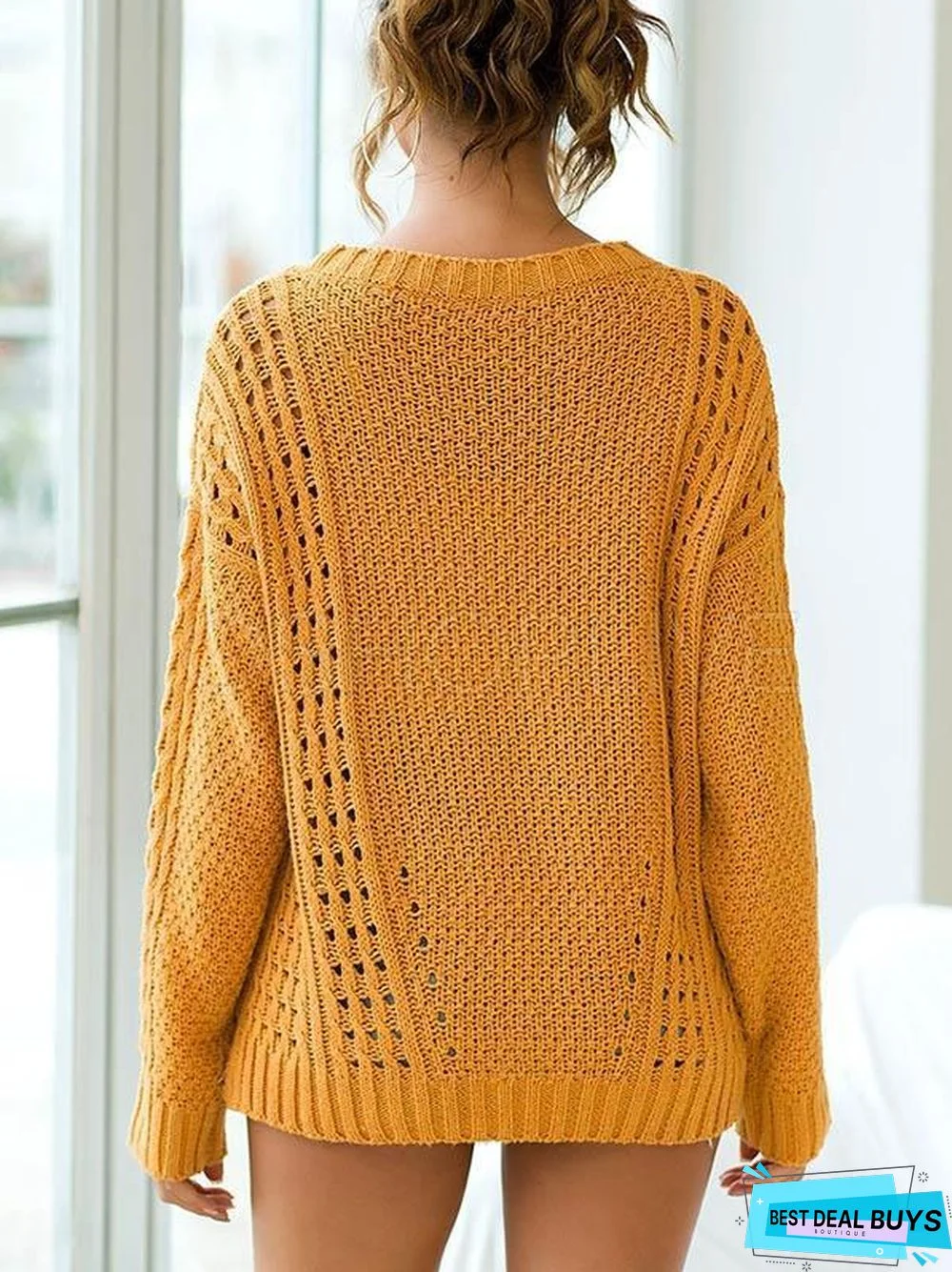 Loose Diamond Striped Hollow Knit Sweater