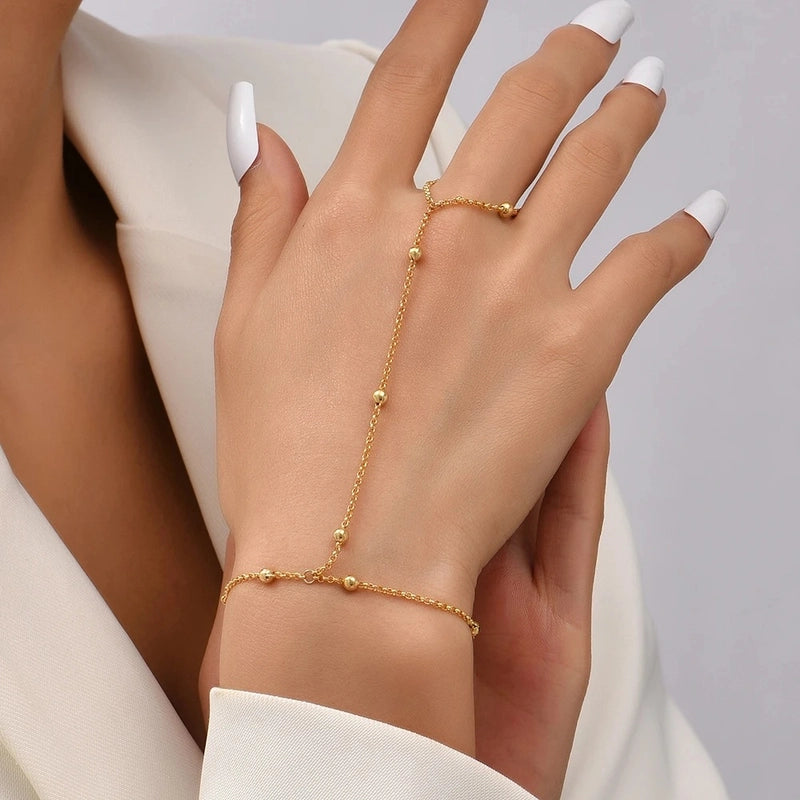 New Simple Fashion Women Bracelet Slave Chain Ring Finger Ring Direct Copper Bead Finger Bracelet Bracelet