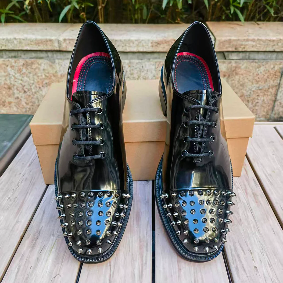 Merumote Gentleman's Oxford Shoes Red bottom Classic Formal Rivet Shoes-MERUMOTE