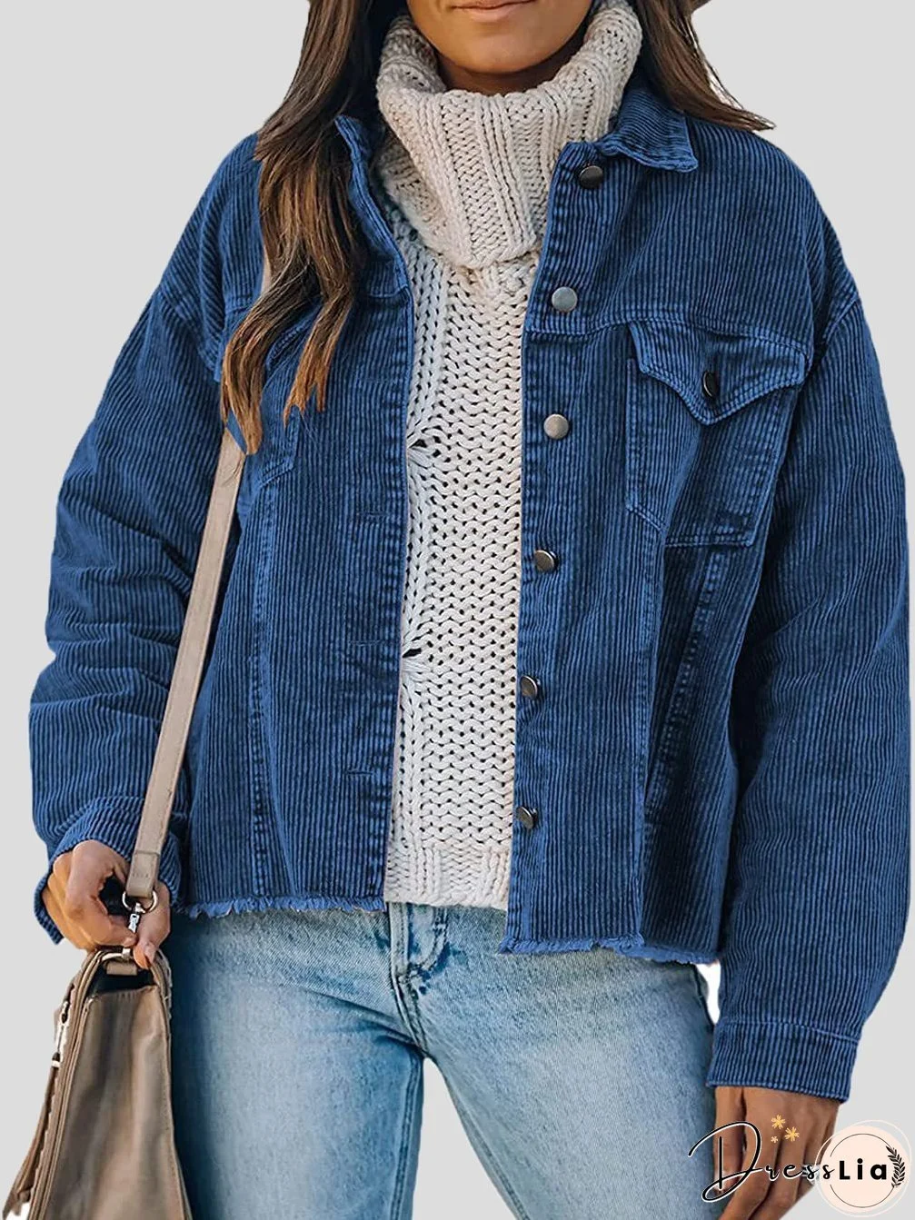Corduroy Button Loose Long Sleeve Jacket