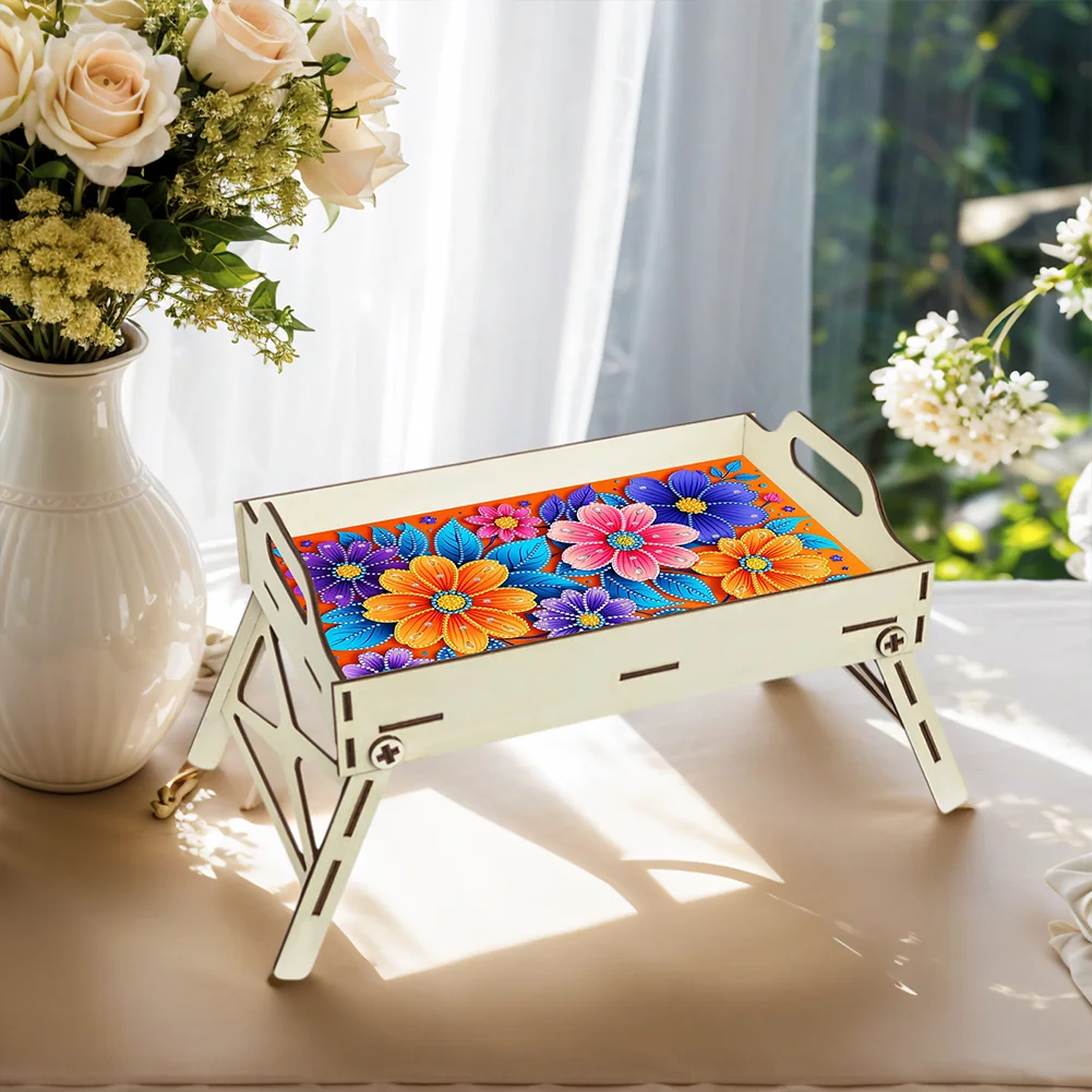 DIY Diamond Painted Dining Plate with Handle Wooden Food Tray Home Decor Gift