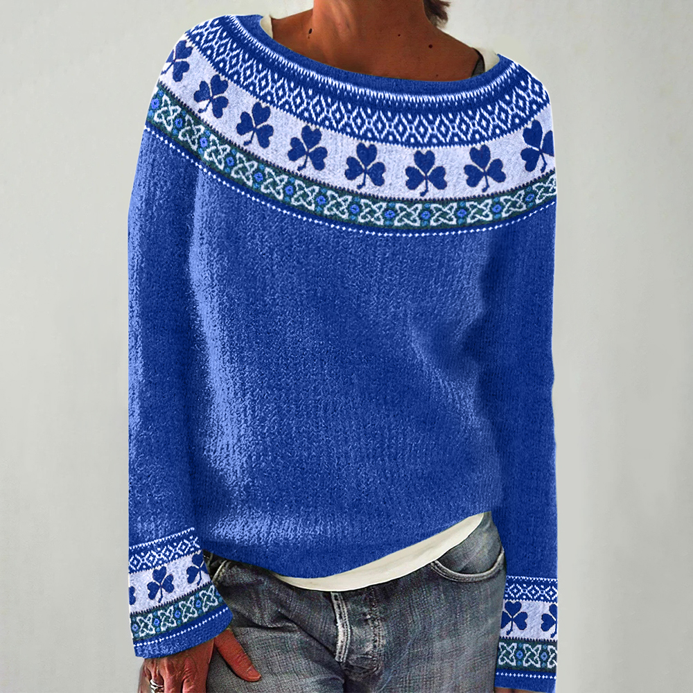 Comstylish St. Patrick's Shamrock Print Cozy Knit Sweater