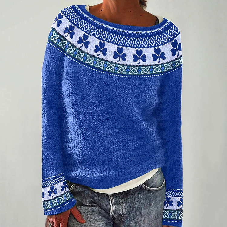 VChics St. Patrick's Shamrock Print Cozy Knit Sweater