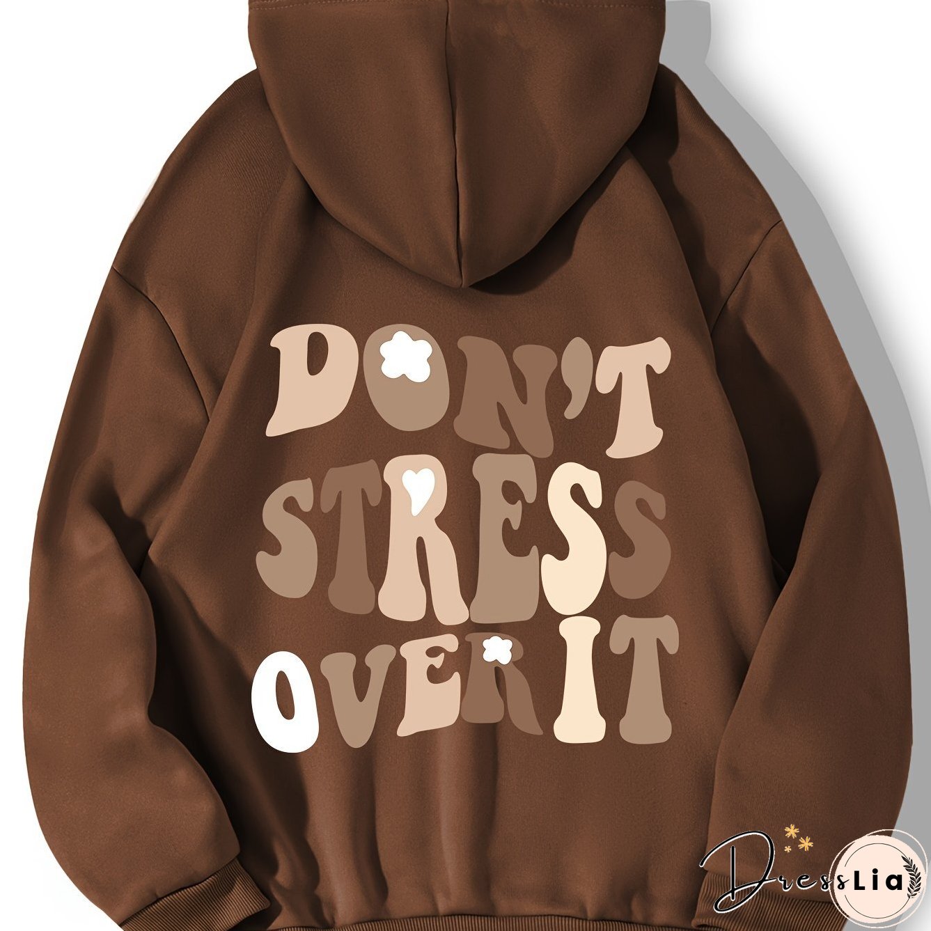 Plus Size Casual Sweatshirt, Women's Plus Art Letter Print Long Sleeve Drawstring Hoodie Sweatshirt