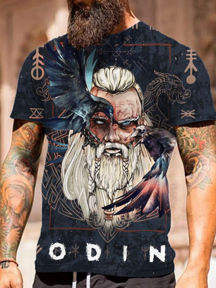 Men's Norse Viking Mythology Odin & Raven T Shirt