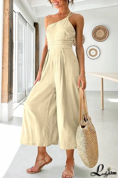 One Shoulder Straps Wide Leg Jumpsuits