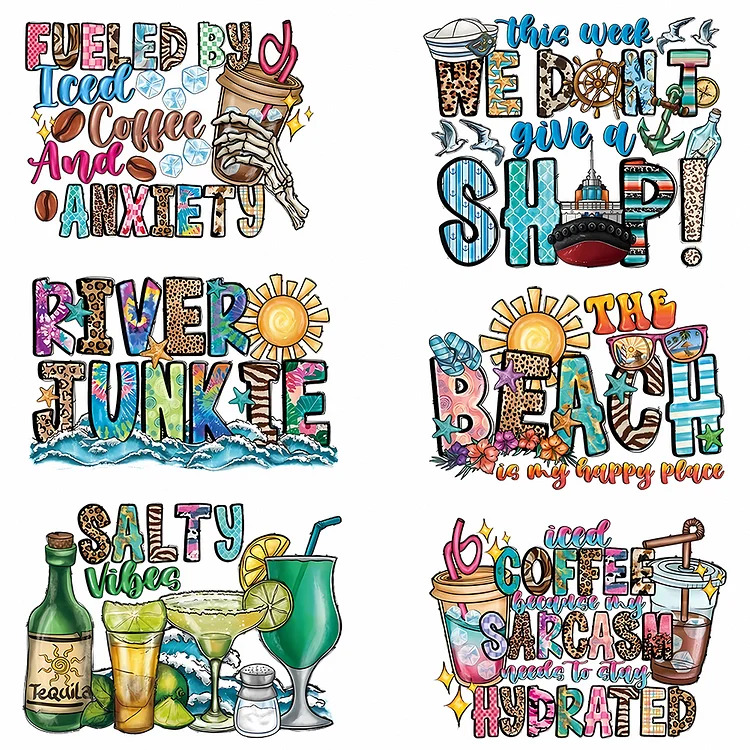 6 Sheet Summer Iron on Patches Heat Transfer Vinyl Patch Stickers for T-Shirt
