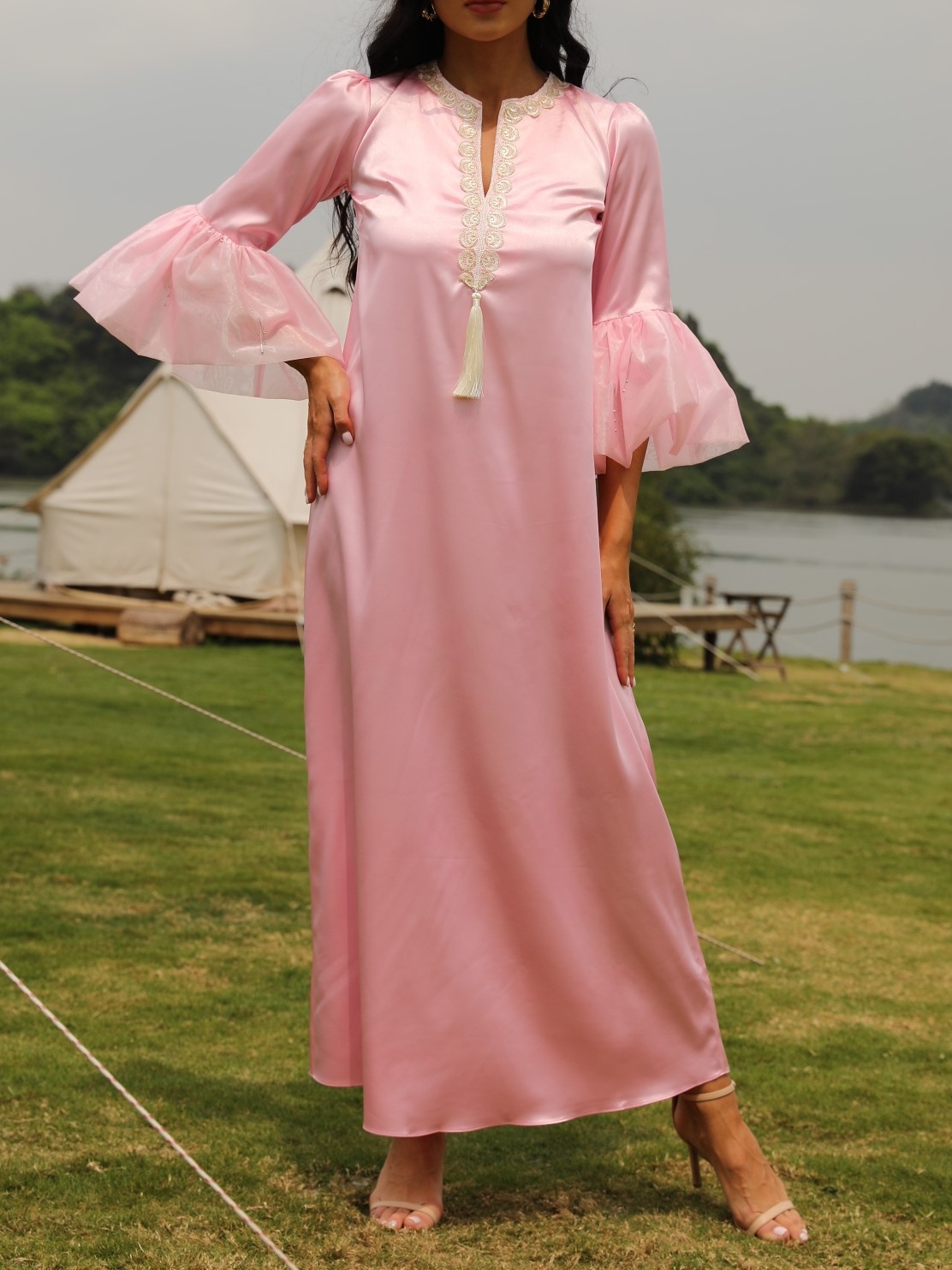 Fashionable Casual Petal Sleeve Solid Color Dress | Oxredo Shop Ramadan Sale