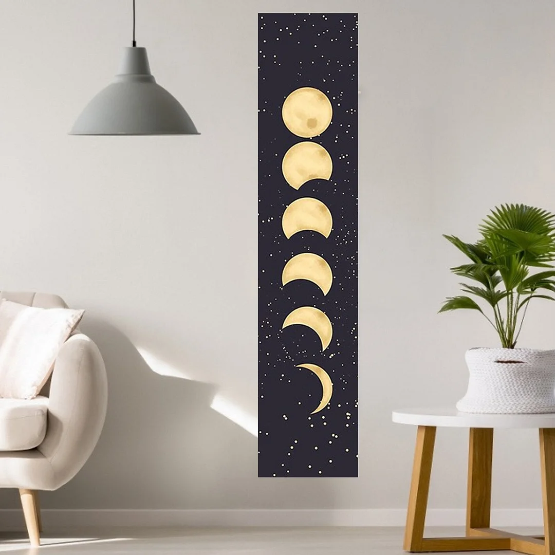 Psychedelic Moon Phase Tapestry Black Galaxy Night Sky Wall Hanging Moon phase Throw Blanket Home Decor Wall Hanging tapestry