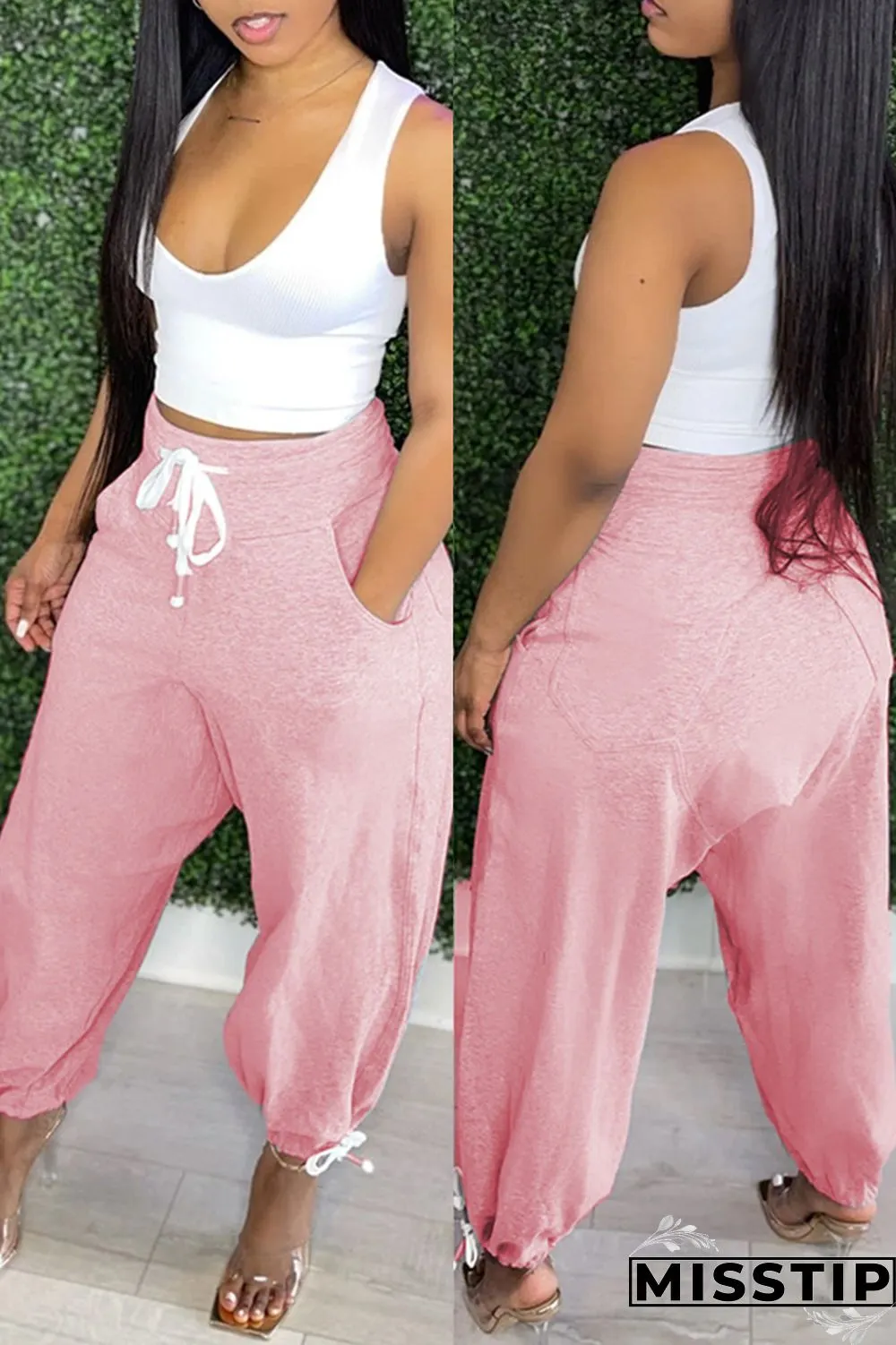 Grey Fashion Casual Solid Basic Mid Waist Harlan Trousers