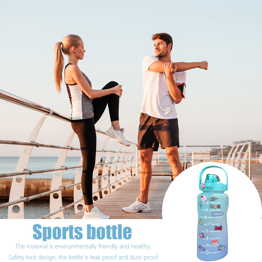 

2000ml Large-Capacity Water Bottle Time Marker Leak-Proof Frosted Drink Cup, 501 Original
