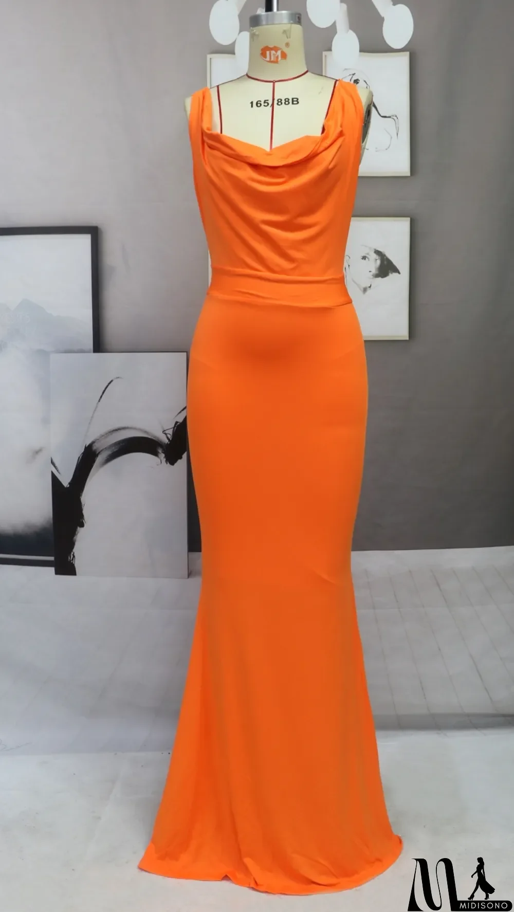 MidiSono - Summer Sexy Orange Plunge Neck Strapless Mermaid Evening Dress