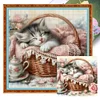 Cat Sleeping In A Pink Basket-11CT Stamped Cross Stitch 40*40cm/15.75*15.75in