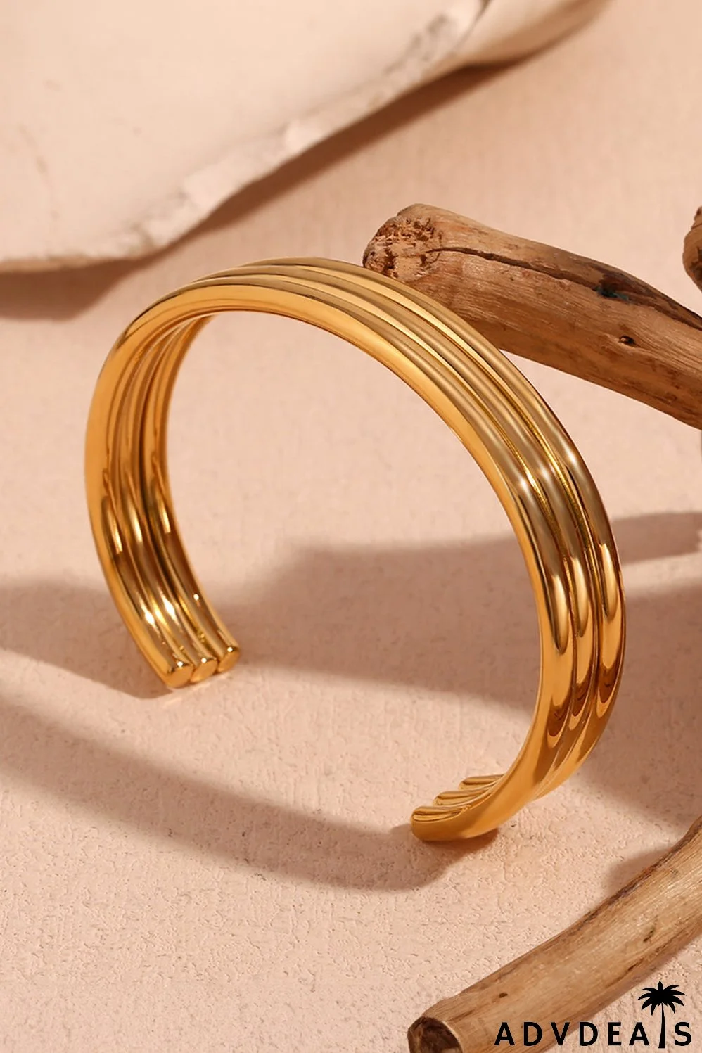 Gold Three Layered Notched Design Bangle