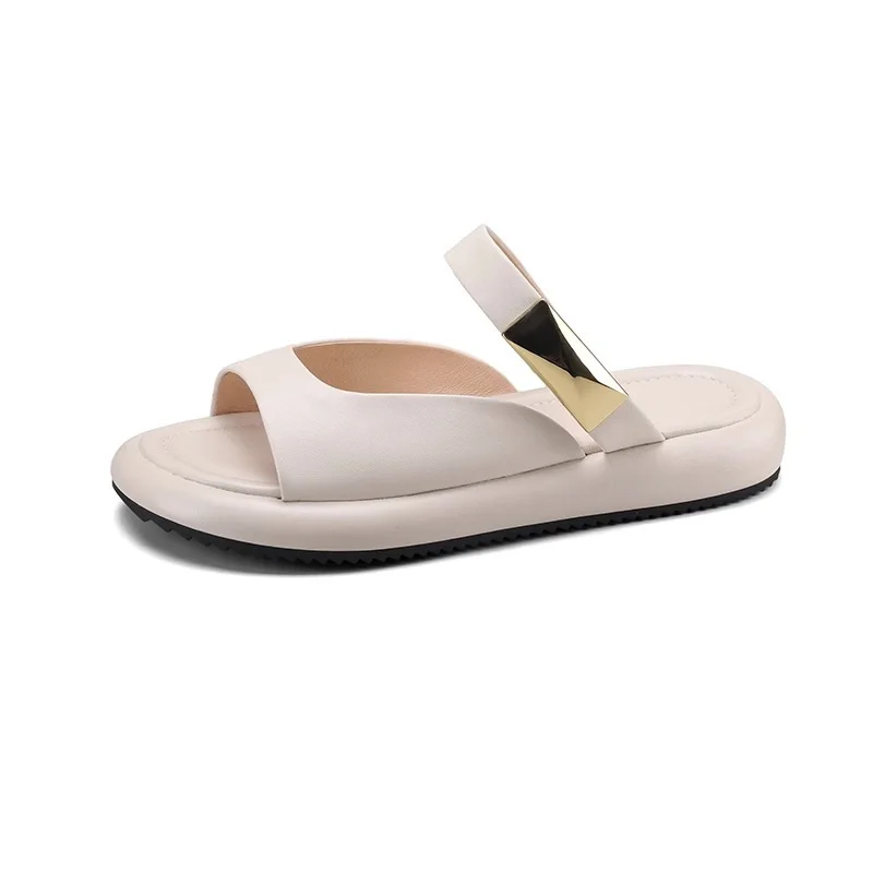 Colourp Colourp Female Summer Outside Wear 2023 New Flat Bottom Leisure Beach Shoe Cover Toe Sandals Fairy Wind Word Drag
